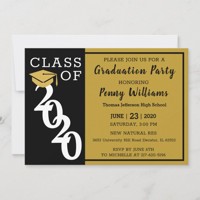 Class Of 2020 Black Gold Modern Graduation Party Invitation (Front)