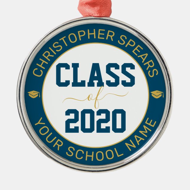 Class of 2020 Elegant Modern Navy Graduate Metal Tree Decoration (Front)