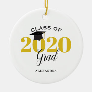 Class of 2020 Graduate Modern Gold and Black Ceramic Tree Decoration
