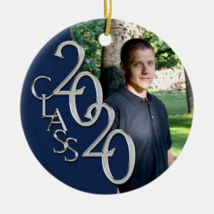 Class of 2020 Graduation Photo Keepsake Silver Blu Ceramic Tree Decoration