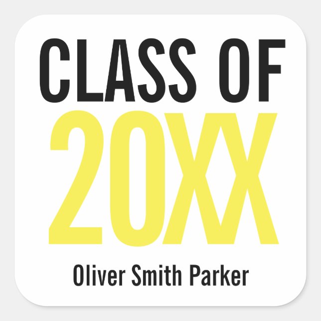 Class of 2020 Yellow Bold Personalised Graduation Square Sticker (Front)