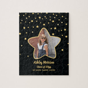 Class of 2021 Black & Gold Stars Photo Graduation Jigsaw Puzzle