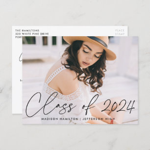 Class of 2021 Black Script Photo Graduation Party Invitation Postcard