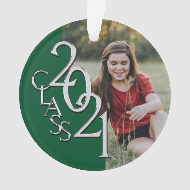 Class of 2021 Blue and Silver with Photo Ornament (Front)