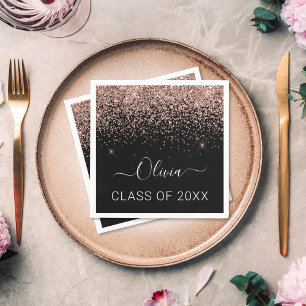 Class of 2021 Blush Pink Black Glitter Graduate Napkin