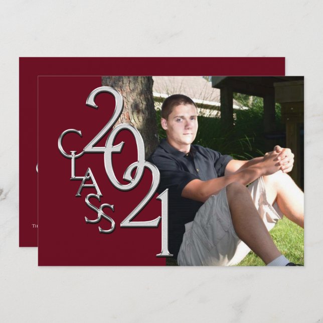 Class of 2021 Burgundy Photo Graduation Invitation (Front/Back)
