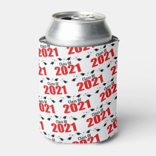 Class Of 2021 Caps And Diplomas (Red) Can Cooler