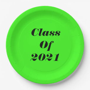 Class Of 2021 Custom Neon Green Graduation Party Paper Plate