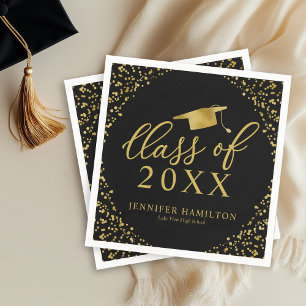 Class Of 2021 Elegant Gold Black Graduation Party Napkin