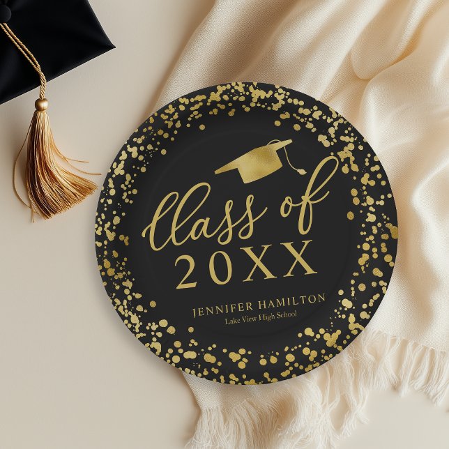 Class Of 2021 Elegant Gold Black Graduation Party Paper Plate (Creator Uploaded)