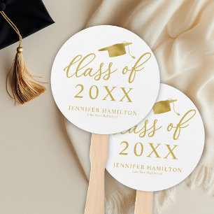 Class Of 2021 Elegant Gold White Graduation  Hand Fan