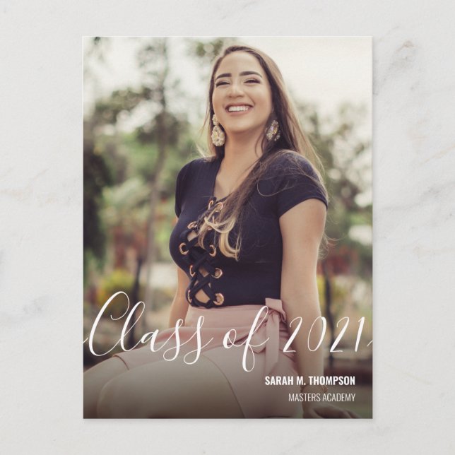 Class of 2021 Female Graduate Photo Name Announcement Postcard (Front)