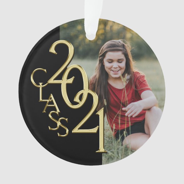 Class of 2021 Gold and Black with Photo Ornament (Front)
