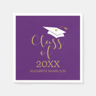 Class of 2021 Grad Cap Gold Glitter Calligraphy Napkin