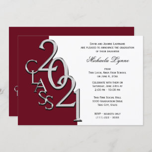 Class of 2021 Grad Silver and Burgundy Invitation