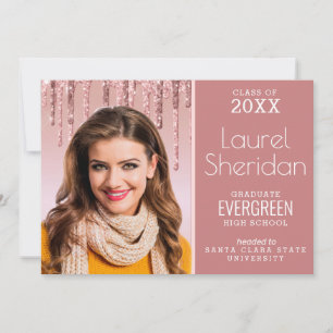 Class of 2021 Graduate Pink Glitter Custom Photo  Announcement