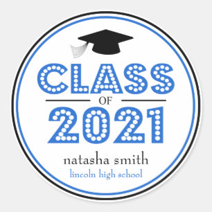 Class Of 2021 Graduation Favour (Blue / Black) Classic Round Sticker