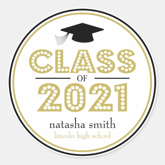 Class Of 2021 Graduation Favour (Gold / Black) Classic Round Sticker (Front)