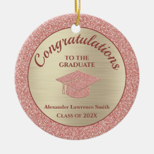 Class of 2021 Graduation Pink Gold Glitter Photo Ceramic Tree Decoration