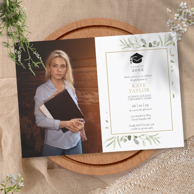 Class of 2021 Greenery Graduation Party Photo Invitation (Creator Uploaded)