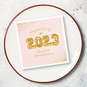 Class of 2022 Balloons Pink Gold Graduation Party Napkin