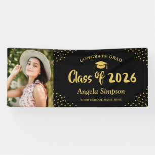 Class of 2022 Black Gold Photo Graduation Party Banner