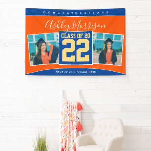 Class of 2022 Blue Orange Gold Graduation Photo Banner