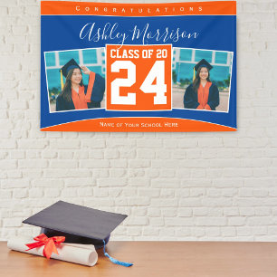 Class of 2022 Blue Orange Graduation Photo Collage Banner
