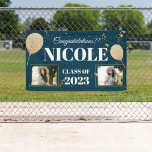Class Of 2022 Blue White Balloon Photo Graduation Banner