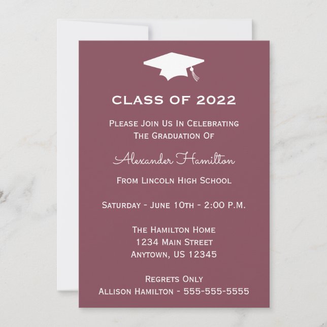 Class Of 2022 Cap Graduation Invite (Maroon) (Front)