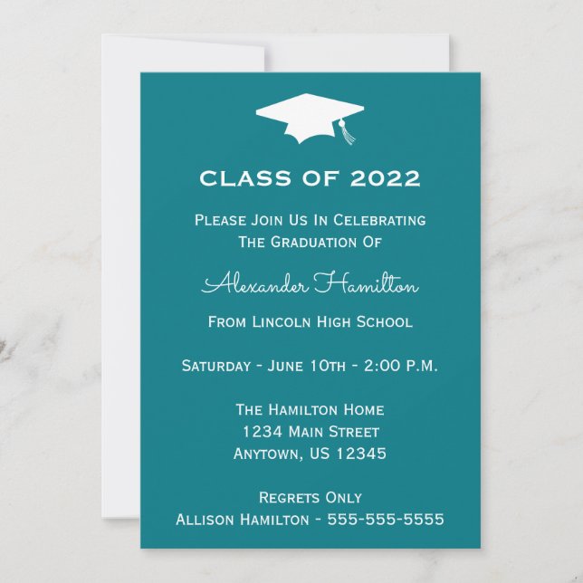 Class Of 2022 Cap Graduation Invite (Turquoise) (Front)