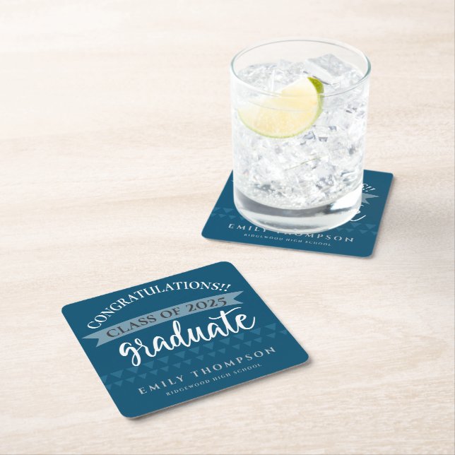 Class of 2022 Congratulations Graduation Party Square Paper Coaster (Insitu)