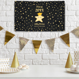 Class of 2022 Cute Black and Gold Star Graduation Banner