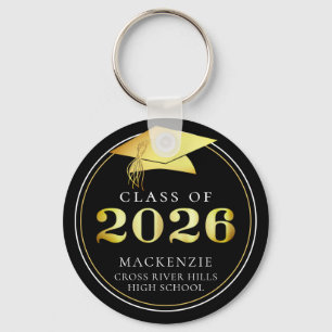 Class of 2022 Elegant Black Gold Personalised Key Ring