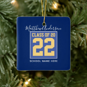 Class of 2022 Elegant Royal Blue Gold Graduation Ceramic Ornament