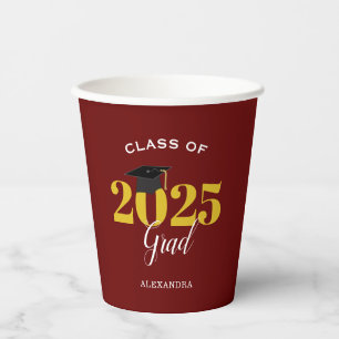 Class of 2022 Grad Simple Maroon and Gold Paper Cups