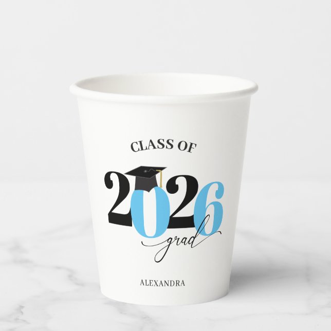 Class of 2022 Graduate Light BlueModern Tyopgraphy Paper Cups (Front)