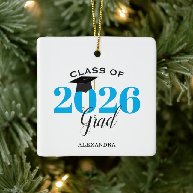 Class of 2022 Graduate Modern Light Blue Ceramic Ornament (Tree)
