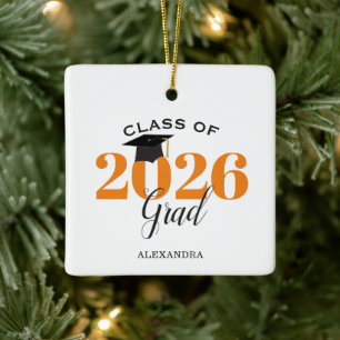 Class of 2022 Graduate Modern Orange and Black Ceramic Ornament
