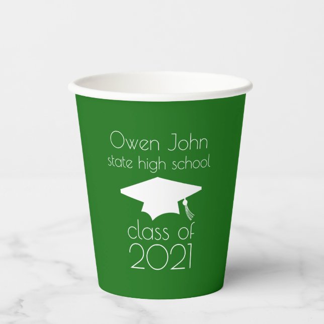 Class Of 2022 Graduation Cap (Green) Paper Cups (Front)