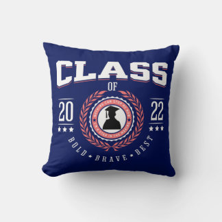 Class of 2022 Graduation Day White Text Red Shadow Cushion