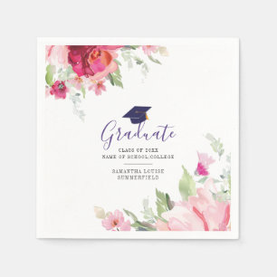 Class of 2022 Graduation Elegant Chic Pink Floral Napkin