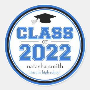 Class Of 2022 Graduation Favour (Blue / Black) Classic Round Sticker