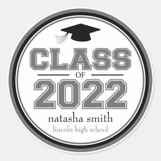 Class Of 2022 Graduation Favour (Grey / Black) Classic Round Sticker (Front)