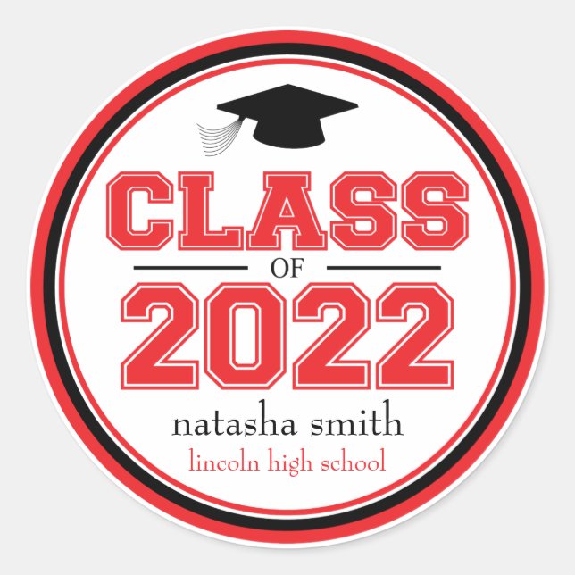 Class Of 2022 Graduation Favour (Red / Black) Classic Round Sticker (Front)
