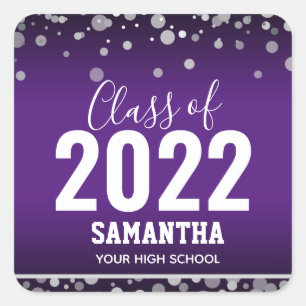 Class of 2022 Graduation Name and School Square St Sticker