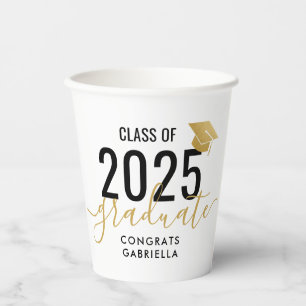 Class of 2022 Modern Black Gold Graduation  Paper Cups
