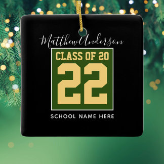 Class of 2022 Modern Green Black & Gold Graduation Ceramic Ornament