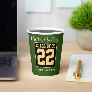 Class of 2022 Modern Green Black & Gold Graduation Paper Cups
