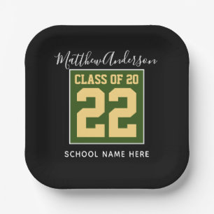 Class of 2022 Modern Green Black & Gold Graduation Paper Plate